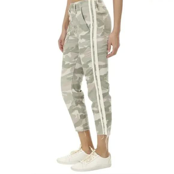 MOTHER The Shaker Chop Crop Fray Linen Tencel Blend Pants Size 27 Desert Camo - Picture 1 of 8